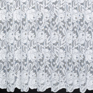 SOPHIE – White. A Heavy Weight Floral Net Curtain with Scalloped Base.